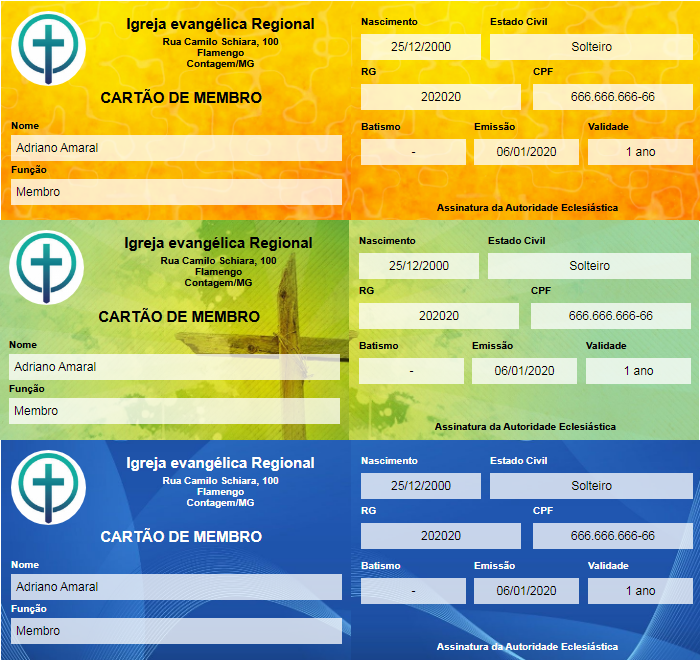 Modelos De Carteirinhas De Membros No Sistema Sige Igrejas